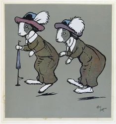 Lapins avec des chapeaux - dans "Merry Party", ill. par Cécil Aldin, éd. Hodder & Stoughton, Londres