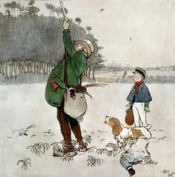 Le chasseur tirant sur des canards