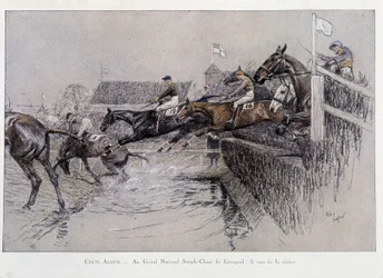 Le Grand National Steeple Chase à Liverpool: Le Saut de la Rivière