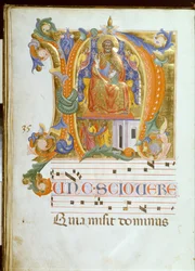 Initiale N avec Saint Pierre en trône et la libération de Saint Pierre