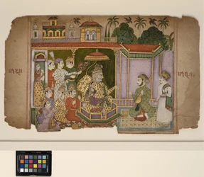 Un roi et des courtisans écoutent un musicien, vers 1750