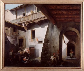 Paysans dans la cour d