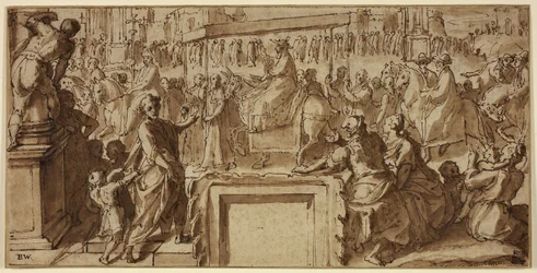 Saint Charles Borromée entrant dans la ville de Pavie : Dessin pour une décoration murale