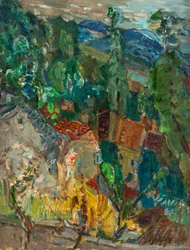 Paysage urbain avec cyprès, sud de la France, années 1920-1930