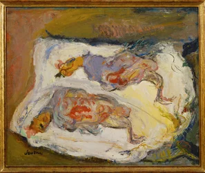 Deux poulets sur un tissu blanc, vers 1924-25 (peinture sur toile)
