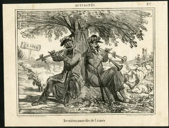 Illustration de Cham (1819-1879) dans Le Charivari - Dernières nouvelles de la guerre de Crimée - Guerre, musique, Crimée