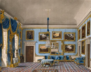 Salle en velours bleu, gravure de Daniel Havell (1785-1826), d