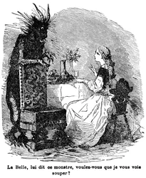 Illustration pour le conte de Mme Jeanne Marie Leprince de Beaumont «La Belle et la Bête», XIXe siècle