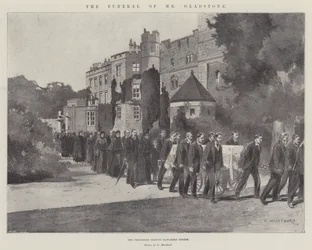 Les funérailles de M. Gladstone, le cortège quittant le château de Hawarden