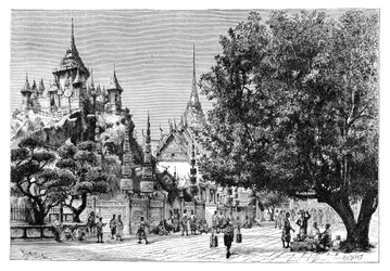 Une rue à Bangkok, Thaïlande, 1895