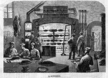 La Rôtisserie des cuisines du Palais des Tuileries, en 1864. Gravure de F. Lix et Barbant d