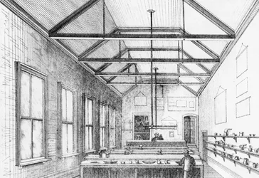 Laboratoire de chimie, Dulwich College, vers 1870