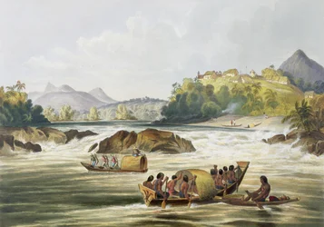 Le fort brésilien Saint-Gabriel sur le Rio Negro, tiré de « Views in the Interior of Guiana », gravé par George Barnard (actif en 1832-90), publié par Ackermann, 1840
