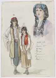Holmès - La montagne noire - costume designs by Charles Bianchini - 09. Petites filles. Mlles Charrier 2e, Gillet, Taugh , Lozeran, Renoir, Evel