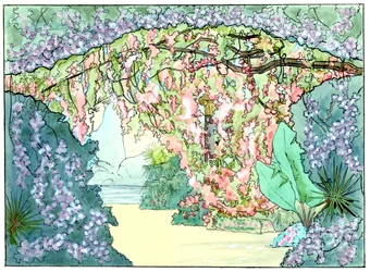 Massenet - Esclarmonde - Décor de Charles Bianchini - 2e acte, 1er tableau, Rideau de roses descendant - dessin de G. Stein, 1889 (b)