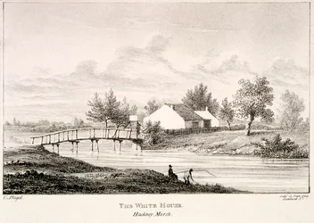 La Maison Blanche sur les rives de la rivière Lea, Hackney Marsh, Londres, c. 1830
