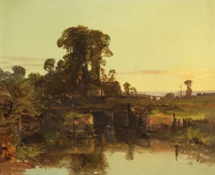 Une vieille écluse sur la Tamise, soir