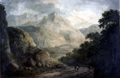 Paysage : Un ruisseau rocheux avec des rives boisées, 19ème siècle