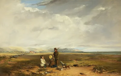 Paysage avec chasseur et compagnons, possiblement 1842