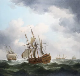 Un navire marchand britannique de la Compagnie des Indes orientales, pris dans une tempête