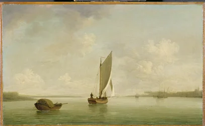 Un smack sous voile par une légère brise dans une rivière, vers 1756-9