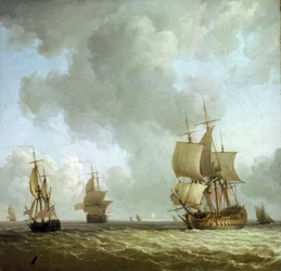 Navires de la Royal Navy britannique soufflés par le vent océanique