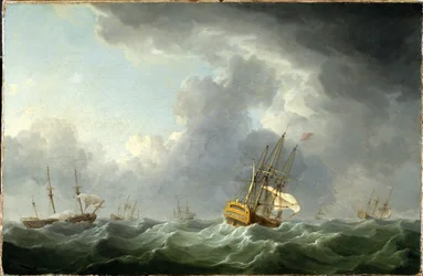 Navires anglais fuyant devant une tempête