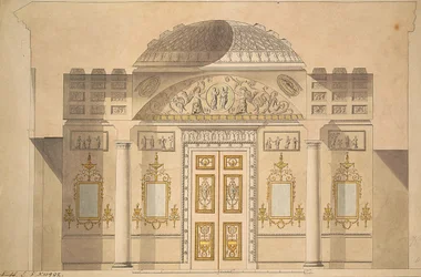 Élévation du mur miroir dans le cabinet de jaspe au pavillon d
