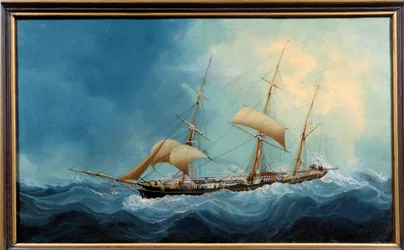 Un voilier à trois mâts en fuite. Peinture de Charles Chéri Dubreuil (1828-1880)