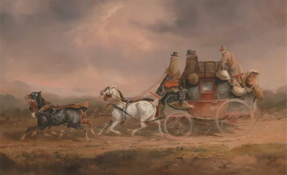 Diligences sur la route : le Royal Mail de Louth à Londres progressant à grande vitesse