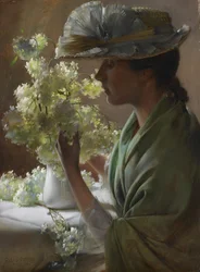 Dame avec un bouquet (boules de neige)