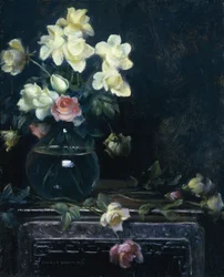 Roses dans un vase en verre