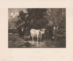 Paysage avec vaches au bord d