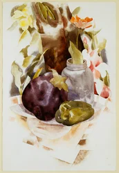 Aubergine et poivron vert