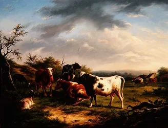 Bétail et moutons dans un paysage (une paire)