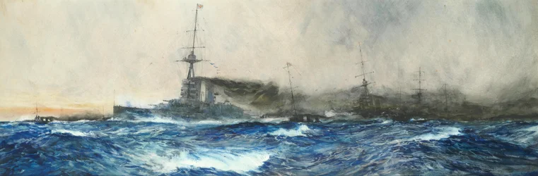 HMS Iron Duke en tête des autres navires de la flotte