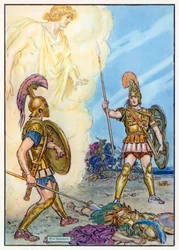 Hector sauvé par Apollon (lithographie couleur)