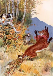 "Le chien a surgi des buissons" (lithographie couleur)