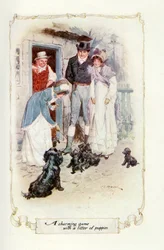 Un jeu charmant avec une portée de chiots, 1907