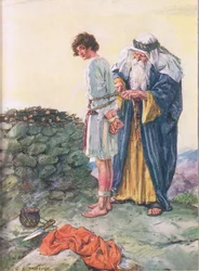 Isaac doit-il mourir ? illustration de Through the Bible, Virtue Publishing, 1928