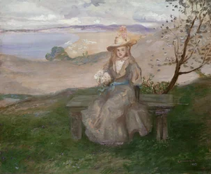 Fille avec un bouquet au-dessus de la baie de Swanage, 1899
