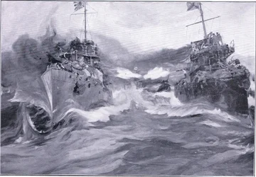 Un combat entre destroyers, illustration de Cassells History of the Russo-Japanese War Vol 1, vers 1900