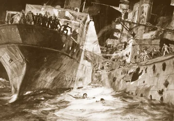 Le lieutenant de vol Rutland sauvant un marin blessé tombé à la mer