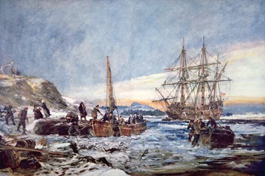 Débarquement des Pères Pèlerins à Plymouth, Nouvelle-Angleterre en 1620