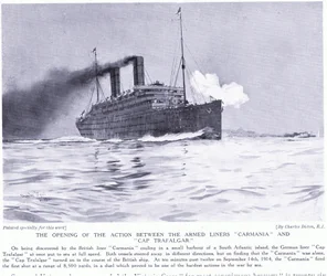 La première action entre les paquebots armés Carmania et Cap Trafalgar, Atlantique Sud, septembre 1915