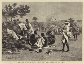 Croquis en Afrique du Sud, campement de la taxe Fingo sur le veld