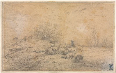 Troupeau de cochons, vers 1845