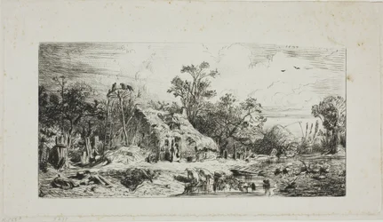 Paysage avec chaumières