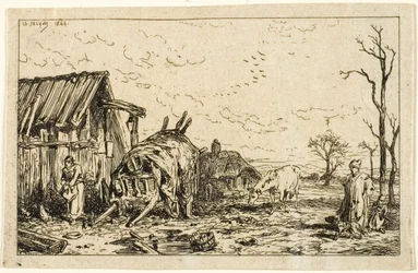 Paysage avec charrette dételée