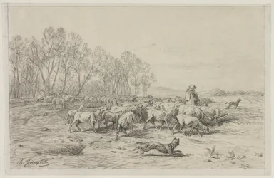 Paysage avec un troupeau de moutons